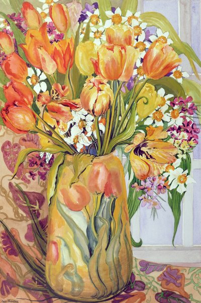 Tulips and Narcissi in an Art Nouveau Vase by Joan Thewsey